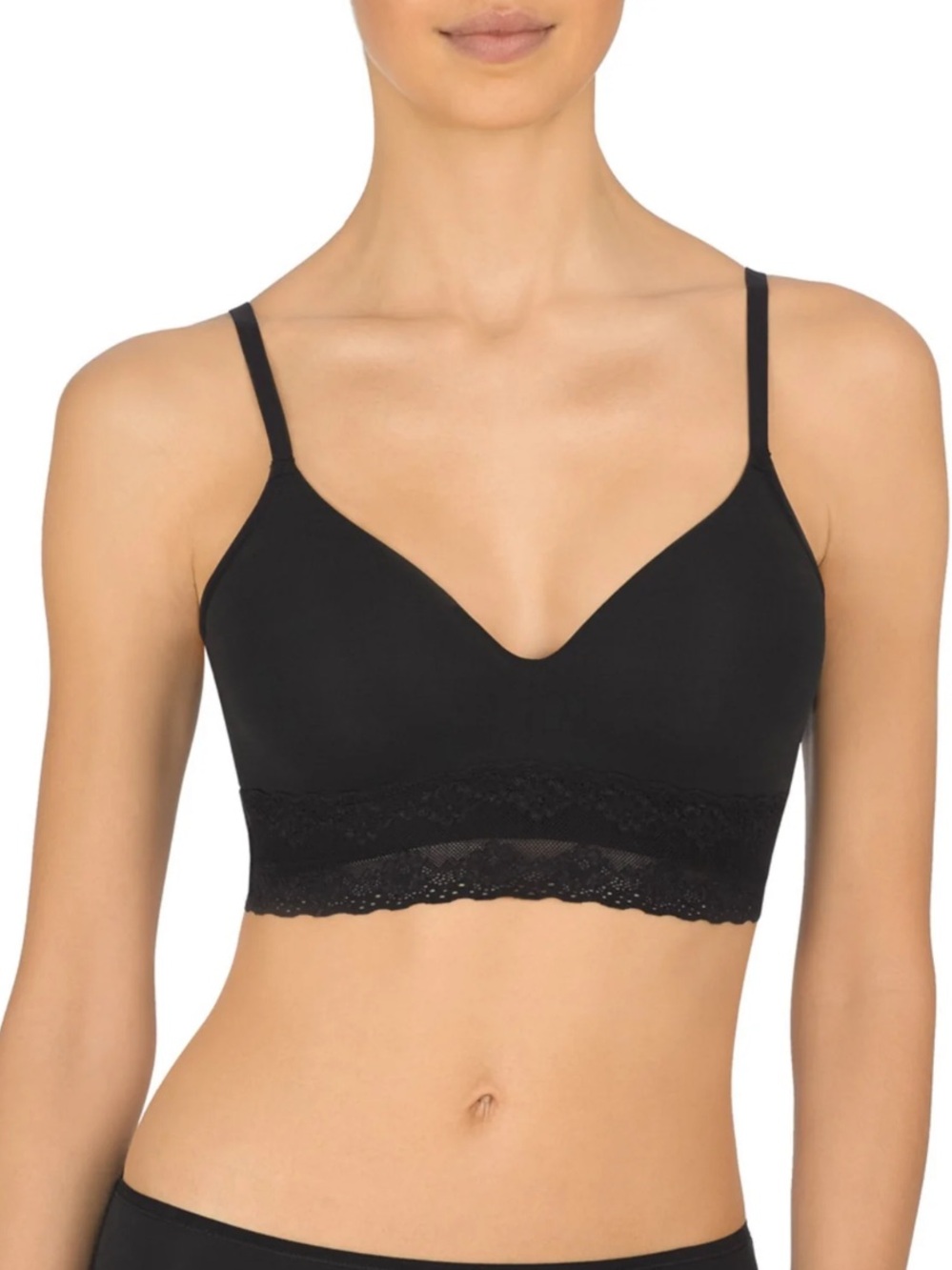 Natori Bliss Perfection Wireless Black Lace Trim T Shirt Bra 36 B Like New 🖤